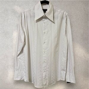 NWT Vintage Y2K Deadstock IZ-IT-U Buckle Men’s Floral Eyelet Button Down Shirt